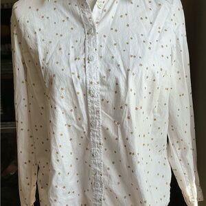 Talbots White and Gold Star Button Down Shirt